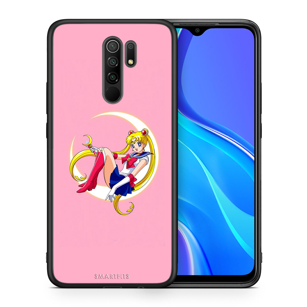 Θήκη Xiaomi Redmi 9/9 Prime Moon Girl από τη Smartfits με σχέδιο στο πίσω μέρος και μαύρο περίβλημα | Xiaomi Redmi 9/9 Prime Moon Girl case with colorful back and black bezels