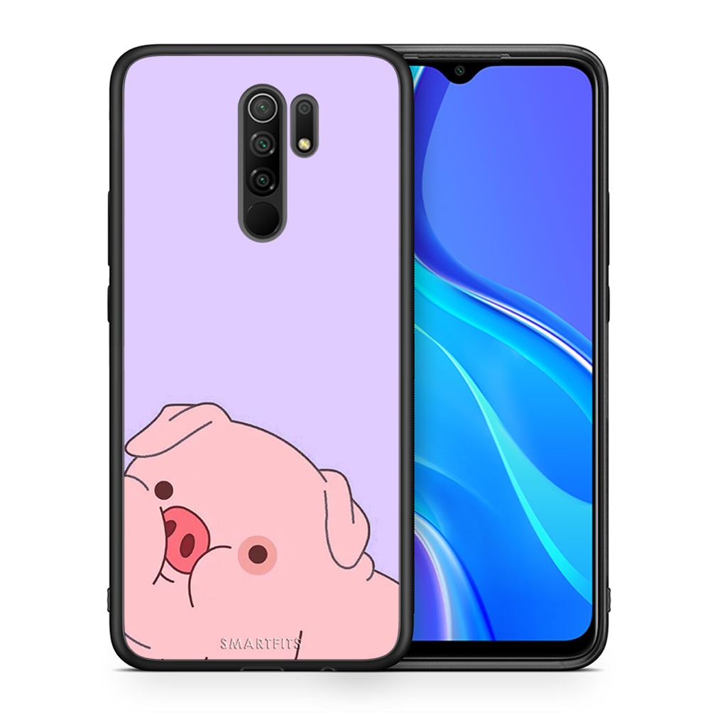Θήκη Αγίου Βαλεντίνου Xiaomi Redmi 9 / 9 Prime Pig Love 2 από τη Smartfits με σχέδιο στο πίσω μέρος και μαύρο περίβλημα | Xiaomi Redmi 9 / 9 Prime Pig Love 2 case with colorful back and black bezels