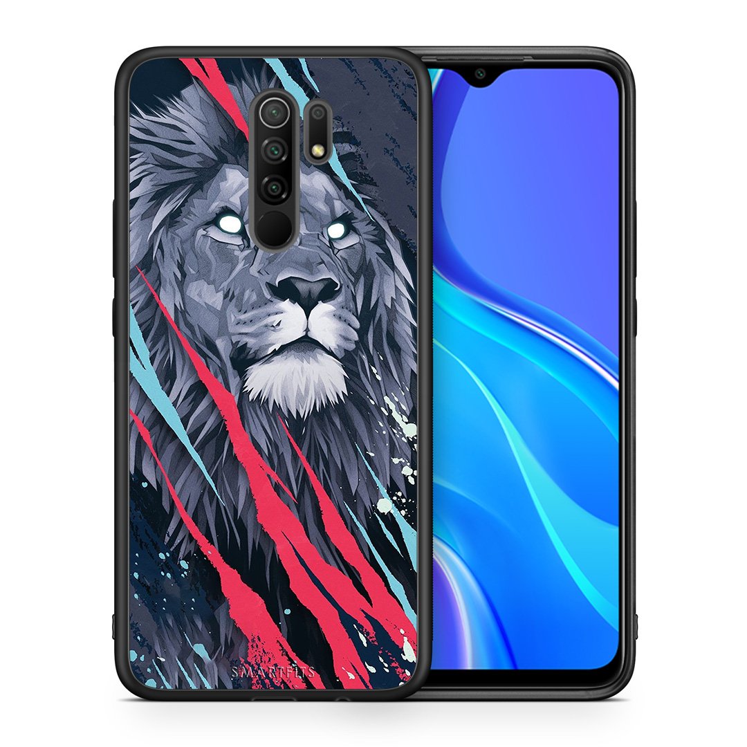 Θήκη Xiaomi Redmi 9/9 Prime Lion Designer PopArt από τη Smartfits με σχέδιο στο πίσω μέρος και μαύρο περίβλημα | Xiaomi Redmi 9/9 Prime Lion Designer PopArt case with colorful back and black bezels