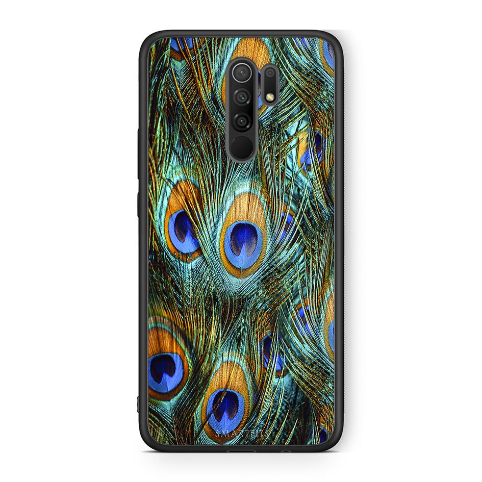 Xiaomi Redmi 9/9 Prime Real Peacock Feathers θήκη από τη Smartfits με σχέδιο στο πίσω μέρος και μαύρο περίβλημα | Smartphone case with colorful back and black bezels by Smartfits