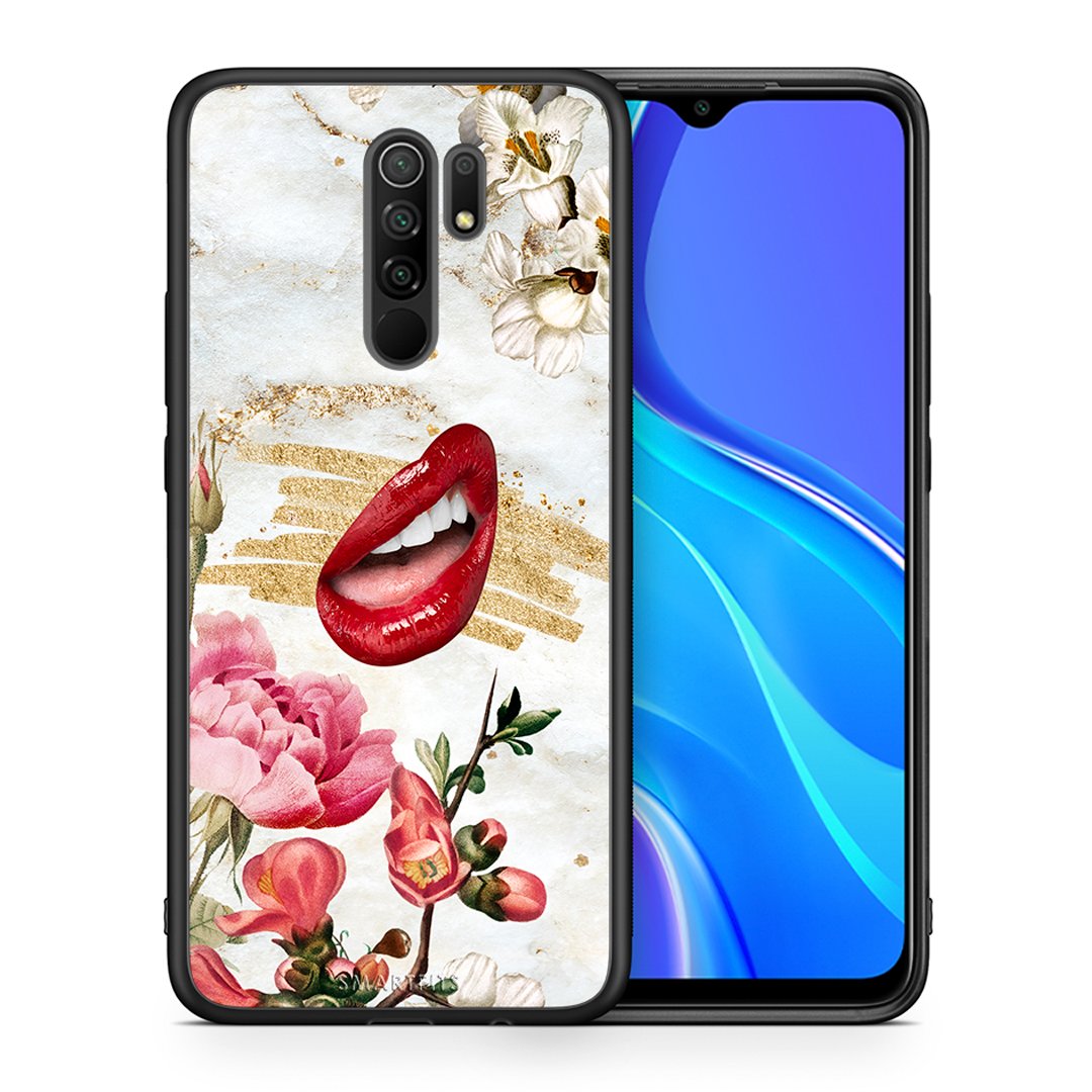 Θήκη Xiaomi Redmi 9/9 Prime Red Lips από τη Smartfits με σχέδιο στο πίσω μέρος και μαύρο περίβλημα | Xiaomi Redmi 9/9 Prime Red Lips case with colorful back and black bezels