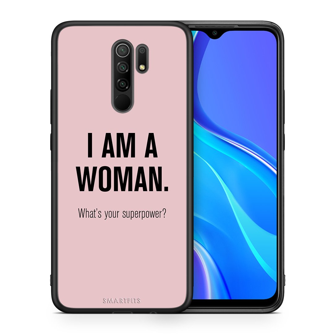 Θήκη Xiaomi Redmi 9/9 Prime Superpower Woman από τη Smartfits με σχέδιο στο πίσω μέρος και μαύρο περίβλημα | Xiaomi Redmi 9/9 Prime Superpower Woman case with colorful back and black bezels
