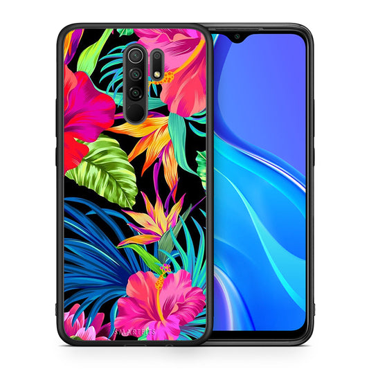 Θήκη Xiaomi Redmi 9/9 Prime Tropical Flowers από τη Smartfits με σχέδιο στο πίσω μέρος και μαύρο περίβλημα | Xiaomi Redmi 9/9 Prime Tropical Flowers case with colorful back and black bezels
