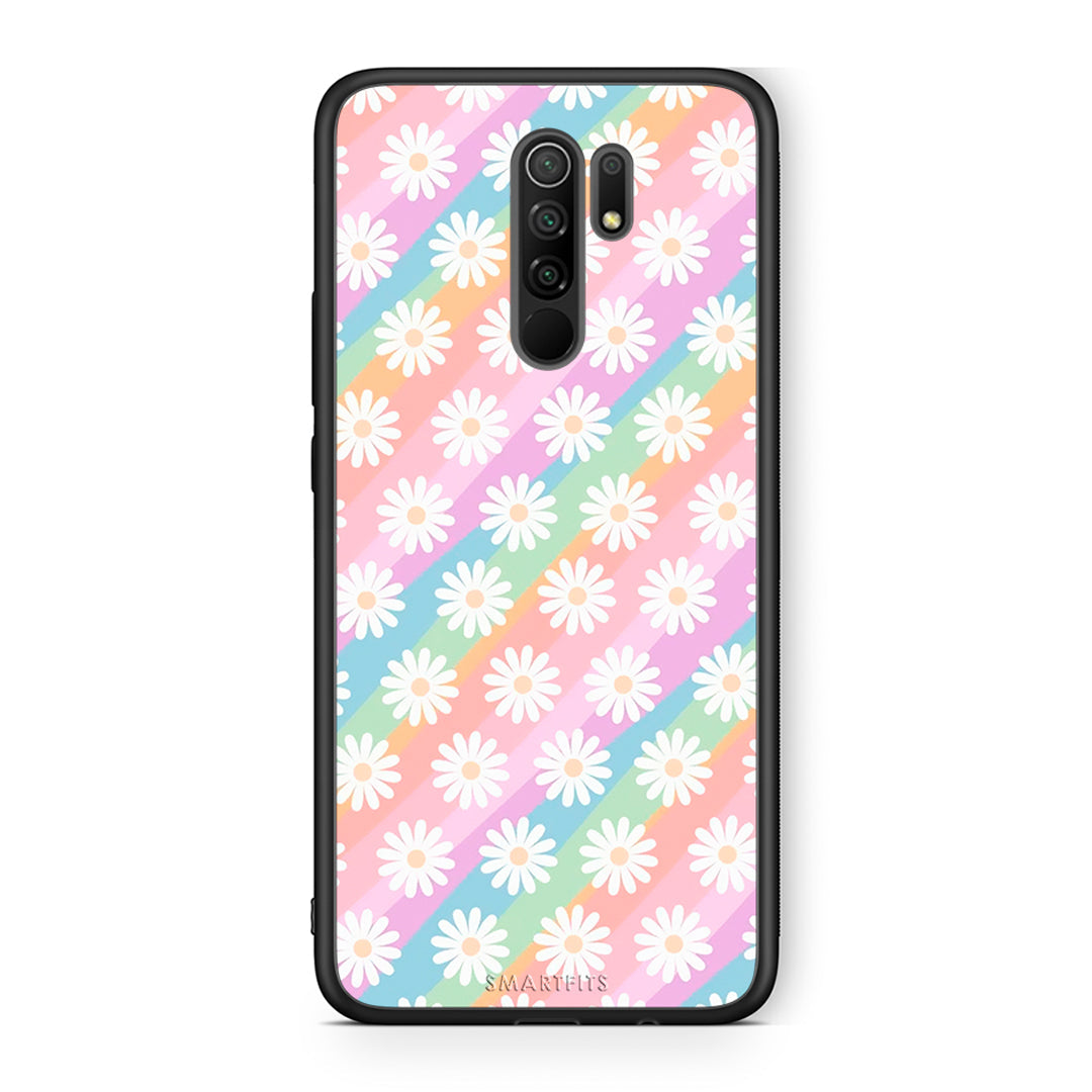 Xiaomi Redmi 9/9 Prime White Daisies θήκη από τη Smartfits με σχέδιο στο πίσω μέρος και μαύρο περίβλημα | Smartphone case with colorful back and black bezels by Smartfits