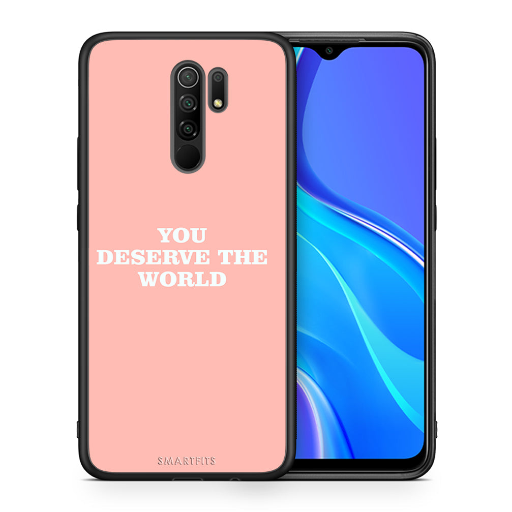 Θήκη Αγίου Βαλεντίνου Xiaomi Redmi 9 / 9 Prime You Deserve The World από τη Smartfits με σχέδιο στο πίσω μέρος και μαύρο περίβλημα | Xiaomi Redmi 9 / 9 Prime You Deserve The World case with colorful back and black bezels