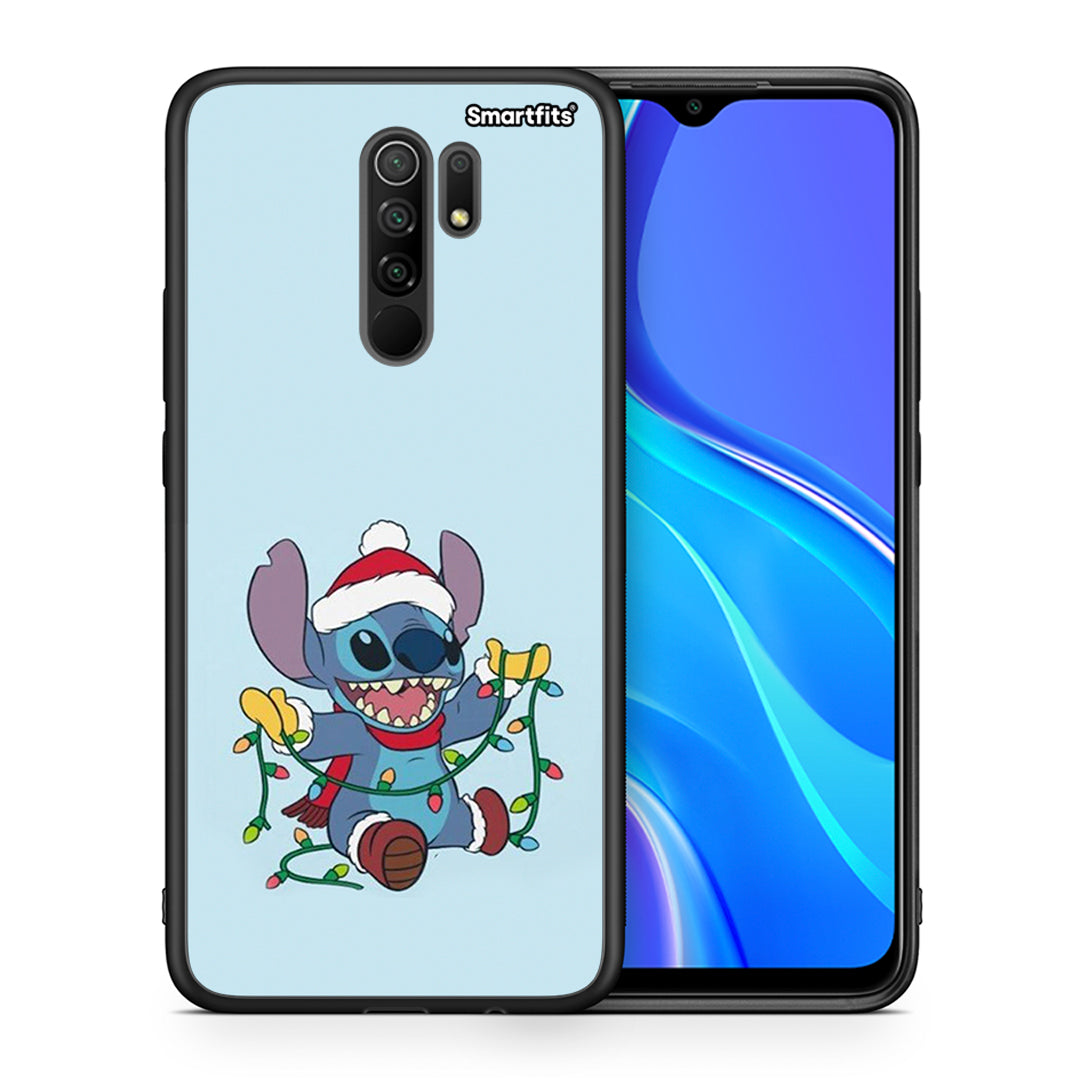 Θήκη Xiaomi Redmi 9/9 Prime Santa Stich από τη Smartfits με σχέδιο στο πίσω μέρος και μαύρο περίβλημα | Xiaomi Redmi 9/9 Prime Santa Stich case with colorful back and black bezels