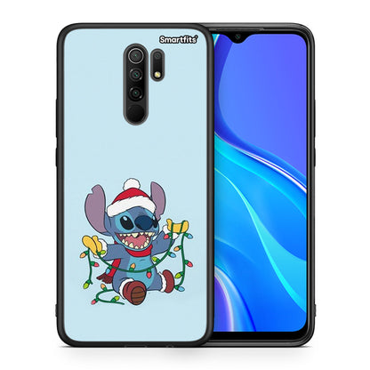 Θήκη Xiaomi Redmi 9/9 Prime Santa Stich από τη Smartfits με σχέδιο στο πίσω μέρος και μαύρο περίβλημα | Xiaomi Redmi 9/9 Prime Santa Stich case with colorful back and black bezels