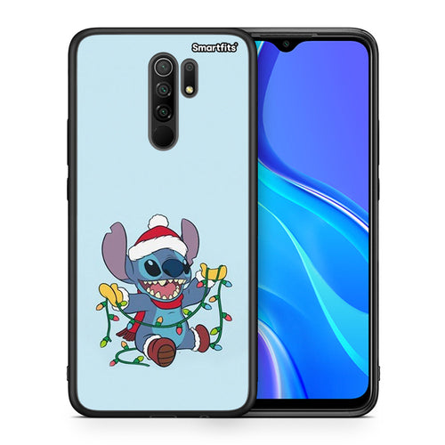 Θήκη Xiaomi Redmi 9/9 Prime Santa Stich από τη Smartfits με σχέδιο στο πίσω μέρος και μαύρο περίβλημα | Xiaomi Redmi 9/9 Prime Santa Stich case with colorful back and black bezels