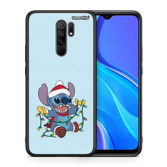 Θήκη Xiaomi Redmi 9/9 Prime Santa Stich από τη Smartfits με σχέδιο στο πίσω μέρος και μαύρο περίβλημα | Xiaomi Redmi 9/9 Prime Santa Stich case with colorful back and black bezels