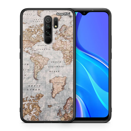 Θήκη Xiaomi Redmi 9 / 9 Prime World Map από τη Smartfits με σχέδιο στο πίσω μέρος και μαύρο περίβλημα | Xiaomi Redmi 9 / 9 Prime World Map case with colorful back and black bezels