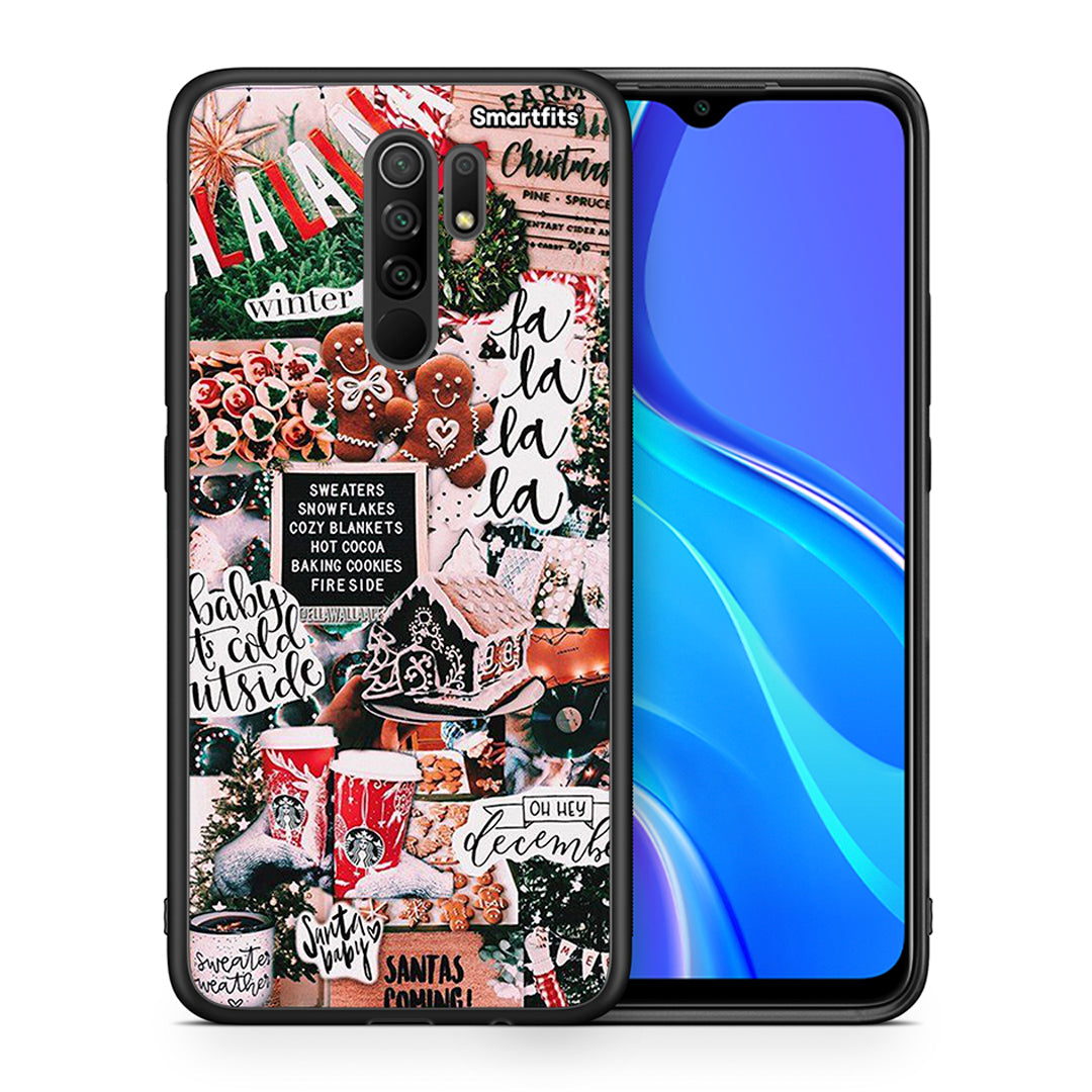Θήκη Xiaomi Redmi 9/9 Prime Xmas Habbits από τη Smartfits με σχέδιο στο πίσω μέρος και μαύρο περίβλημα | Xiaomi Redmi 9/9 Prime Xmas Habbits case with colorful back and black bezels