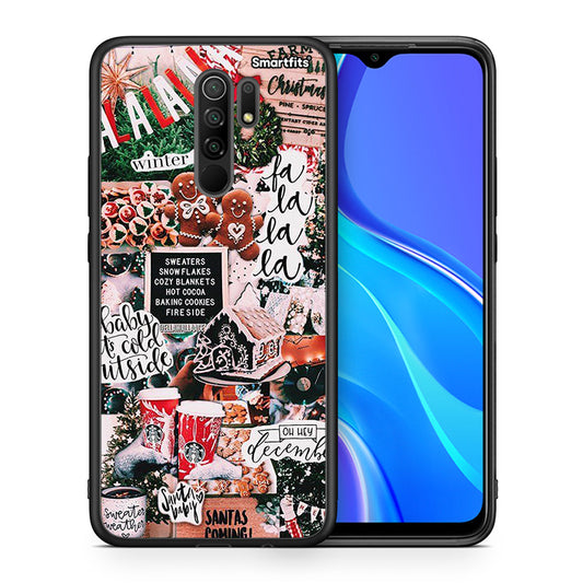 Θήκη Xiaomi Redmi 9/9 Prime Xmas Habbits από τη Smartfits με σχέδιο στο πίσω μέρος και μαύρο περίβλημα | Xiaomi Redmi 9/9 Prime Xmas Habbits case with colorful back and black bezels