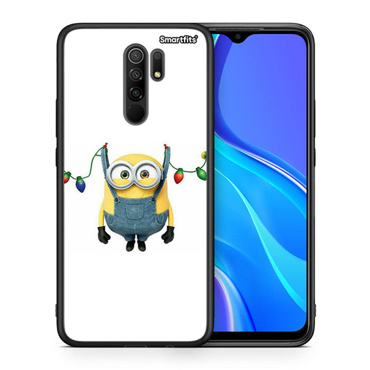 Θήκη Xiaomi Redmi 9/9 Prime Xmas Minion Lights από τη Smartfits με σχέδιο στο πίσω μέρος και μαύρο περίβλημα | Xiaomi Redmi 9/9 Prime Xmas Minion Lights case with colorful back and black bezels
