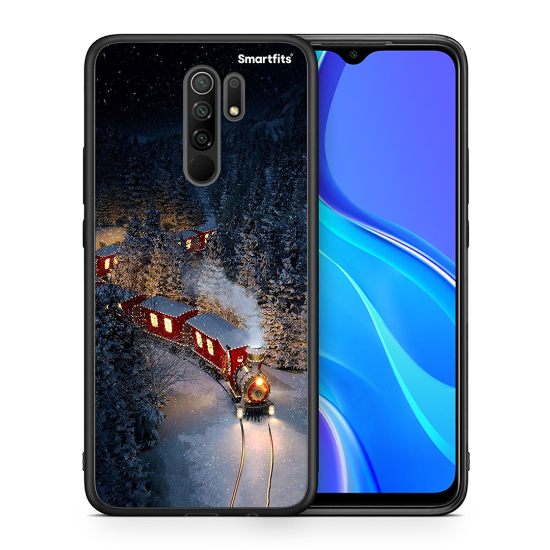 Θήκη Xiaomi Redmi 9/9 Prime Xmas Train από τη Smartfits με σχέδιο στο πίσω μέρος και μαύρο περίβλημα | Xiaomi Redmi 9/9 Prime Xmas Train case with colorful back and black bezels