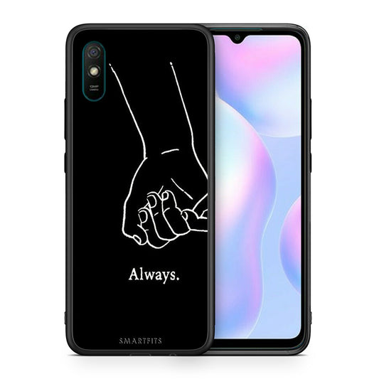 Θήκη Αγίου Βαλεντίνου Xiaomi Redmi 9A Always & Forever 1 από τη Smartfits με σχέδιο στο πίσω μέρος και μαύρο περίβλημα | Xiaomi Redmi 9A Always & Forever 1 case with colorful back and black bezels