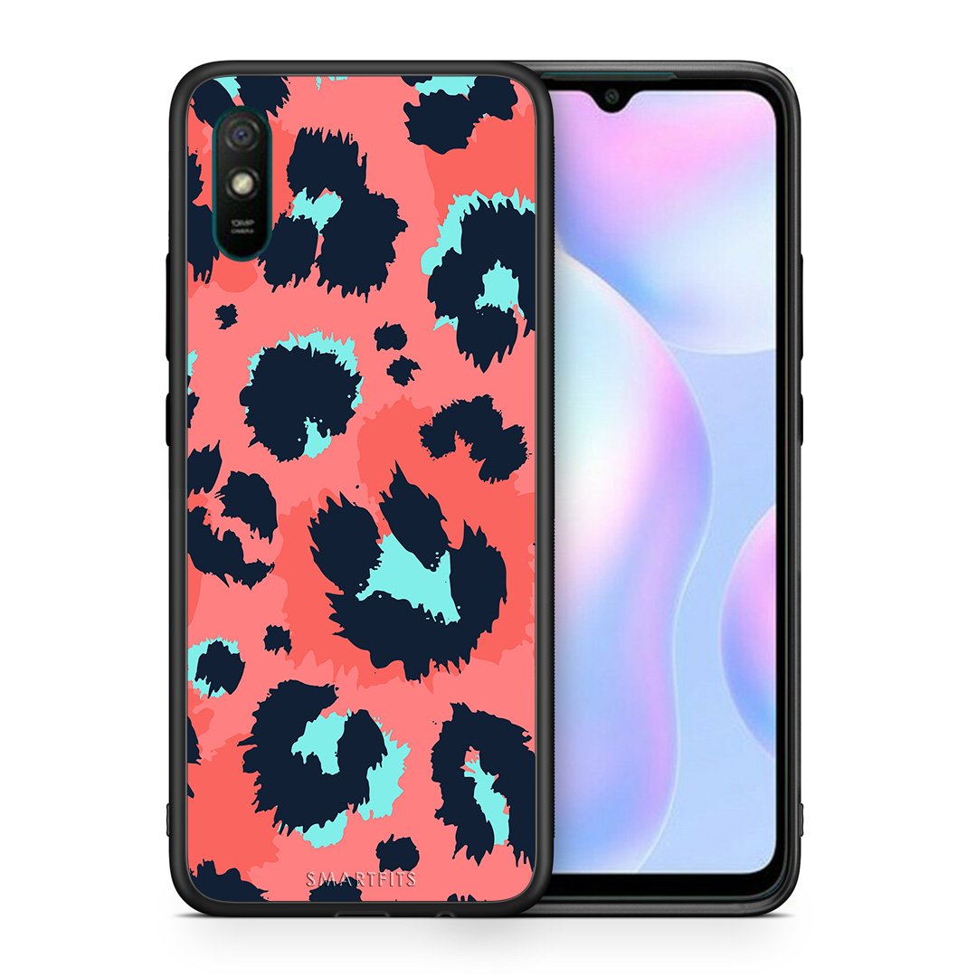 Θήκη Xiaomi Redmi 9A Pink Leopard Animal από τη Smartfits με σχέδιο στο πίσω μέρος και μαύρο περίβλημα | Xiaomi Redmi 9A Pink Leopard Animal case with colorful back and black bezels