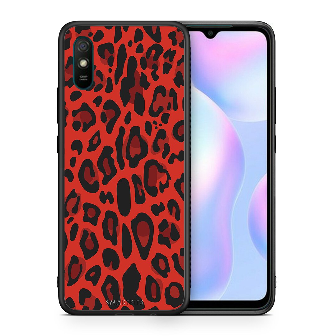 Θήκη Xiaomi Redmi 9A Red Leopard Animal από τη Smartfits με σχέδιο στο πίσω μέρος και μαύρο περίβλημα | Xiaomi Redmi 9A Red Leopard Animal case with colorful back and black bezels