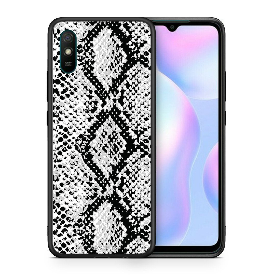 Θήκη Xiaomi Redmi 9A White Snake Animal από τη Smartfits με σχέδιο στο πίσω μέρος και μαύρο περίβλημα | Xiaomi Redmi 9A White Snake Animal case with colorful back and black bezels