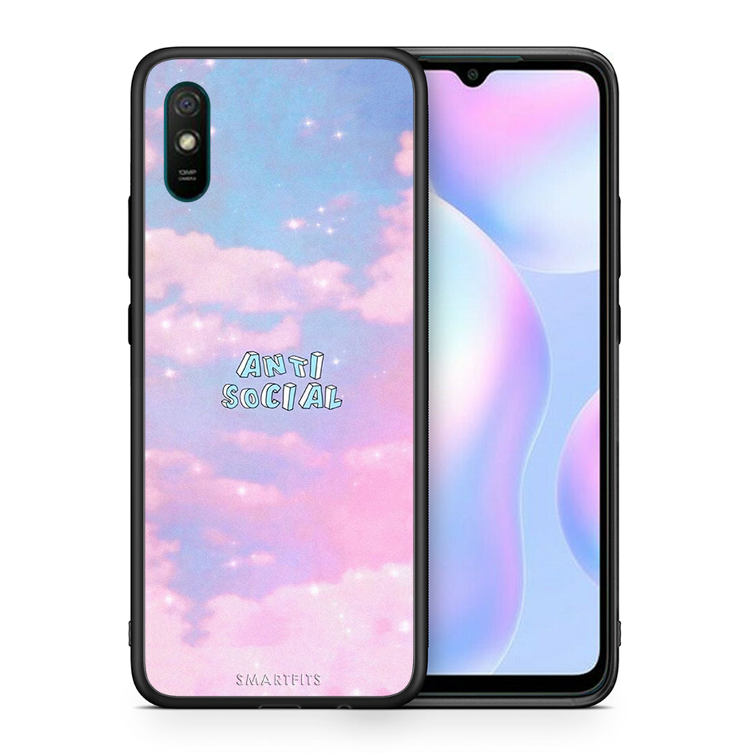 Θήκη Αγίου Βαλεντίνου Xiaomi Redmi 9A Anti Social από τη Smartfits με σχέδιο στο πίσω μέρος και μαύρο περίβλημα | Xiaomi Redmi 9A Anti Social case with colorful back and black bezels