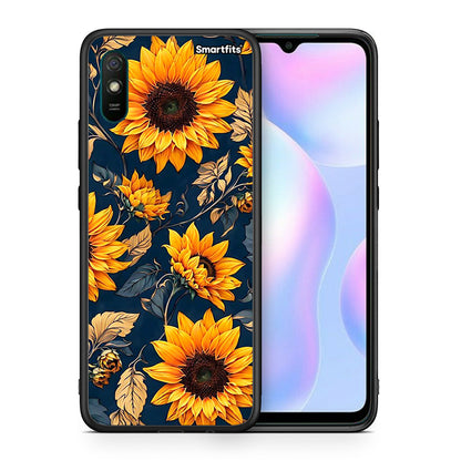 Θήκη Xiaomi Redmi 9A Autumn Sunflowers από τη Smartfits με σχέδιο στο πίσω μέρος και μαύρο περίβλημα | Xiaomi Redmi 9A Autumn Sunflowers case with colorful back and black bezels