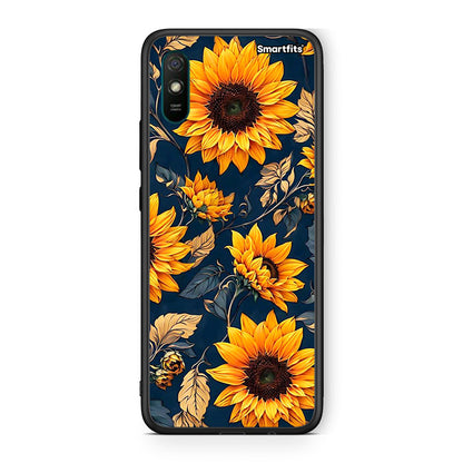 Xiaomi Redmi 9A Autumn Sunflowers Θήκη από τη Smartfits με σχέδιο στο πίσω μέρος και μαύρο περίβλημα | Smartphone case with colorful back and black bezels by Smartfits