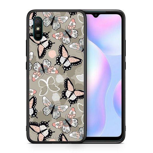 Θήκη Xiaomi Redmi 9A Butterflies Boho από τη Smartfits με σχέδιο στο πίσω μέρος και μαύρο περίβλημα | Xiaomi Redmi 9A Butterflies Boho case with colorful back and black bezels