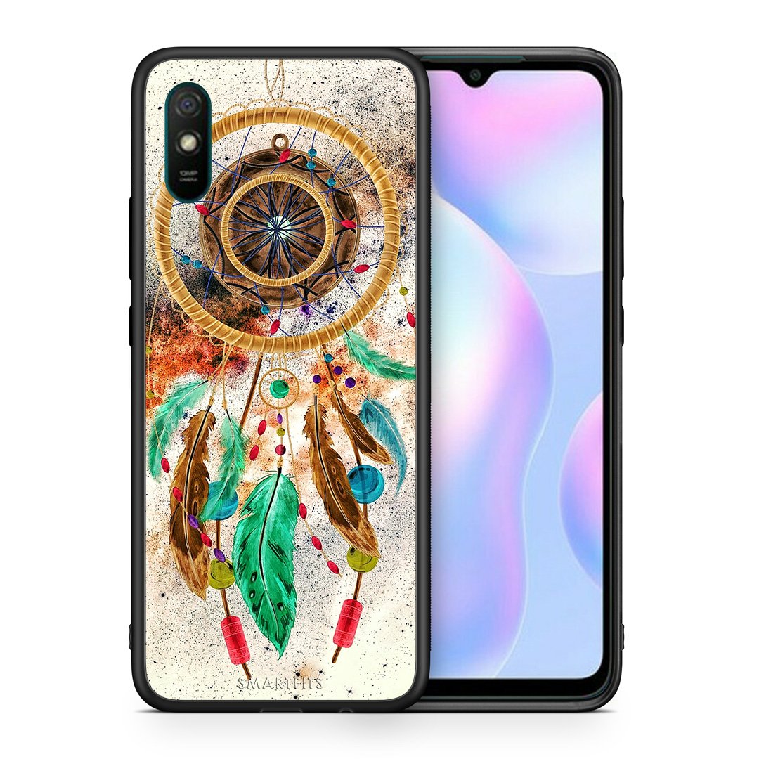 Θήκη Xiaomi Redmi 9A DreamCatcher Boho από τη Smartfits με σχέδιο στο πίσω μέρος και μαύρο περίβλημα | Xiaomi Redmi 9A DreamCatcher Boho case with colorful back and black bezels