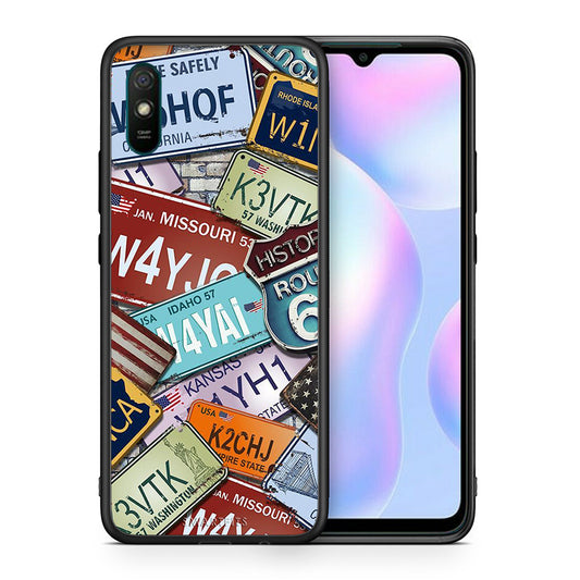 Θήκη Xiaomi Redmi 9A Car Plates από τη Smartfits με σχέδιο στο πίσω μέρος και μαύρο περίβλημα | Xiaomi Redmi 9A Car Plates case with colorful back and black bezels