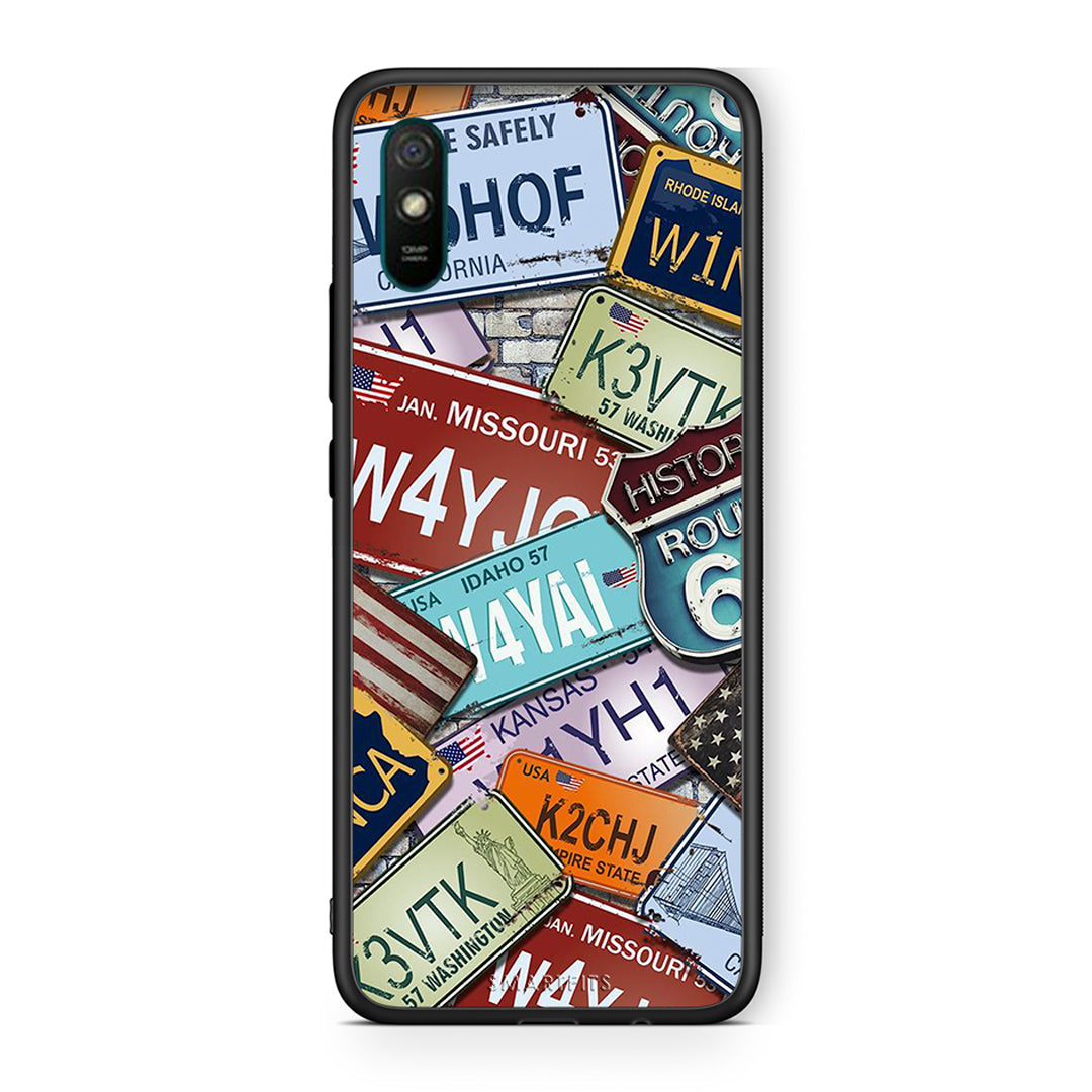 Xiaomi Redmi 9A Car Plates θήκη από τη Smartfits με σχέδιο στο πίσω μέρος και μαύρο περίβλημα | Smartphone case with colorful back and black bezels by Smartfits