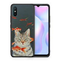 Thumbnail for Θήκη Xiaomi Redmi 9A Cat Goldfish από τη Smartfits με σχέδιο στο πίσω μέρος και μαύρο περίβλημα | Xiaomi Redmi 9A Cat Goldfish case with colorful back and black bezels