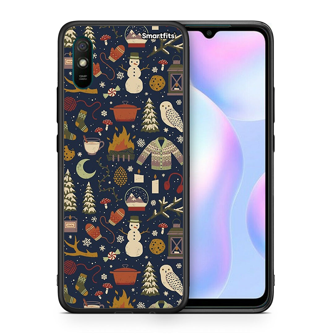 Θήκη Xiaomi Redmi 9A Christmas Elements από τη Smartfits με σχέδιο στο πίσω μέρος και μαύρο περίβλημα | Xiaomi Redmi 9A Christmas Elements case with colorful back and black bezels