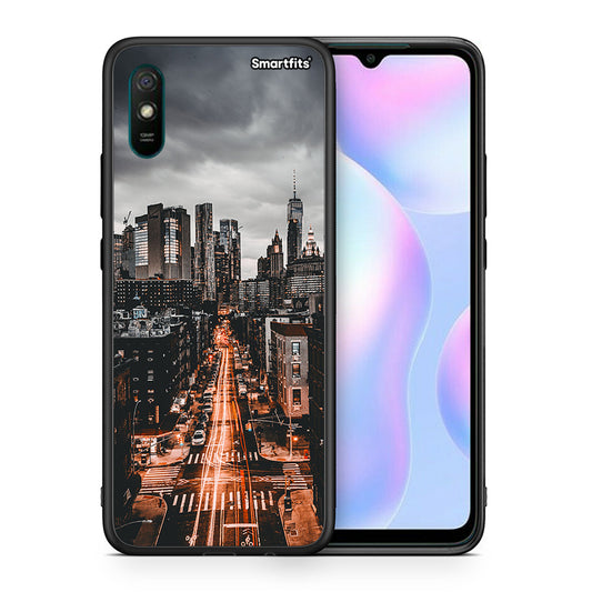 Θήκη Xiaomi Redmi 9A City Lights από τη Smartfits με σχέδιο στο πίσω μέρος και μαύρο περίβλημα | Xiaomi Redmi 9A City Lights case with colorful back and black bezels