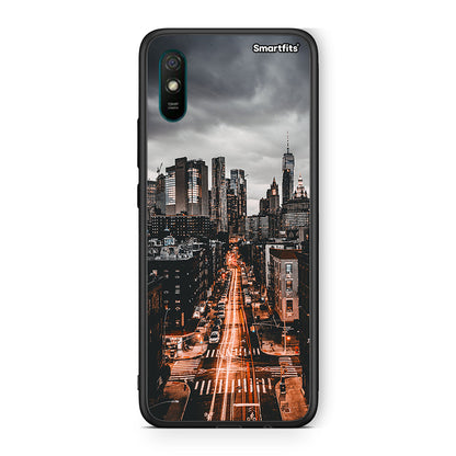 Xiaomi Redmi 9A City Lights θήκη από τη Smartfits με σχέδιο στο πίσω μέρος και μαύρο περίβλημα | Smartphone case with colorful back and black bezels by Smartfits