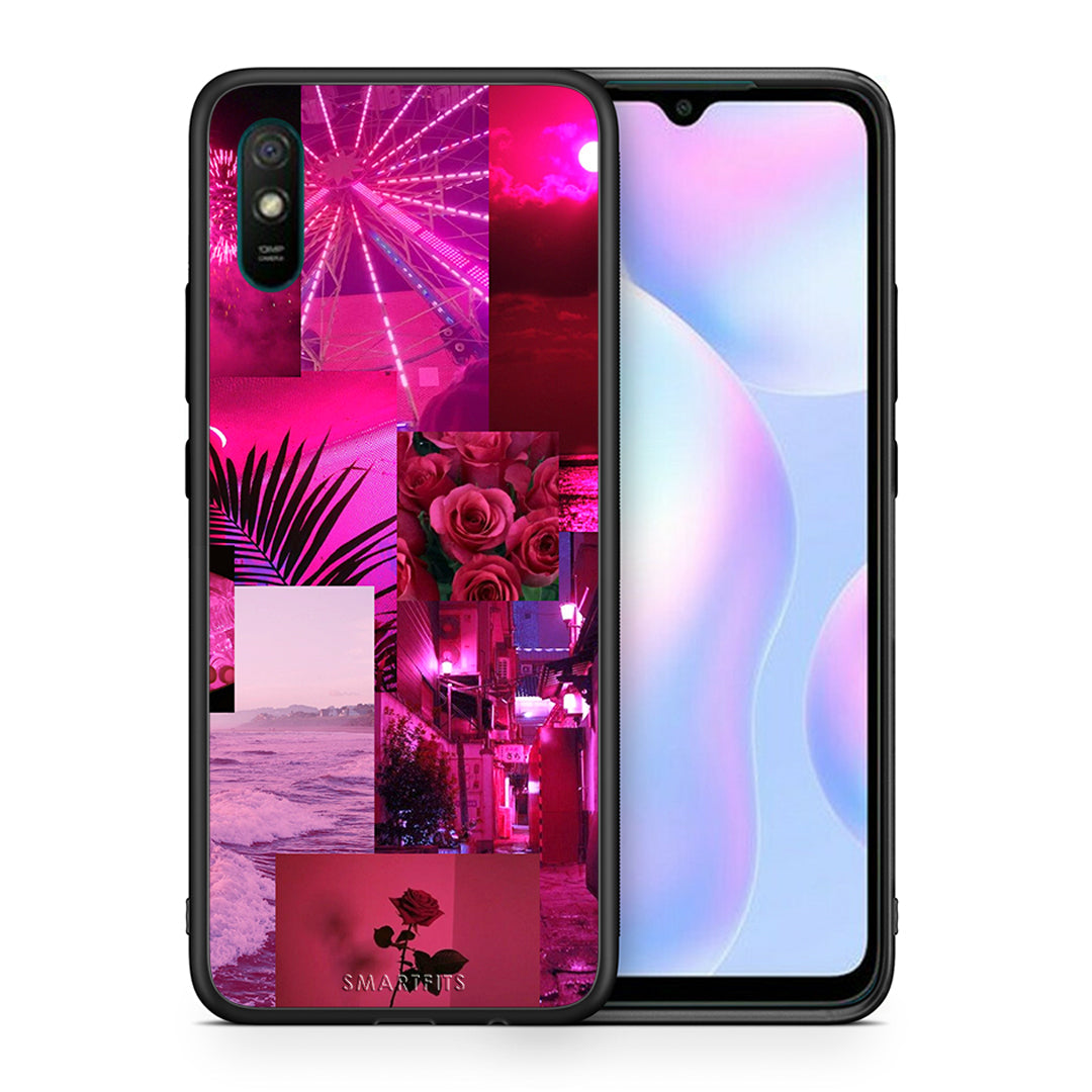 Θήκη Αγίου Βαλεντίνου Xiaomi Redmi 9A Collage Red Roses από τη Smartfits με σχέδιο στο πίσω μέρος και μαύρο περίβλημα | Xiaomi Redmi 9A Collage Red Roses case with colorful back and black bezels