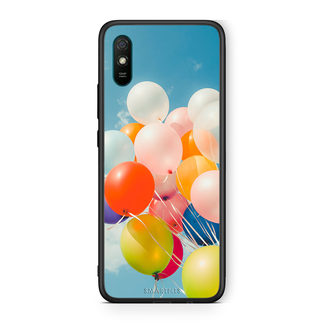 Xiaomi Redmi 9A Colorful Balloons θήκη από τη Smartfits με σχέδιο στο πίσω μέρος και μαύρο περίβλημα | Smartphone case with colorful back and black bezels by Smartfits