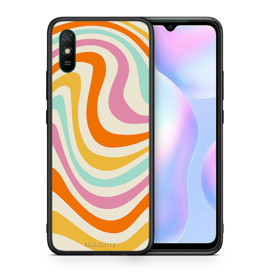 Θήκη Xiaomi Redmi 9A Colourful Waves από τη Smartfits με σχέδιο στο πίσω μέρος και μαύρο περίβλημα | Xiaomi Redmi 9A Colourful Waves case with colorful back and black bezels