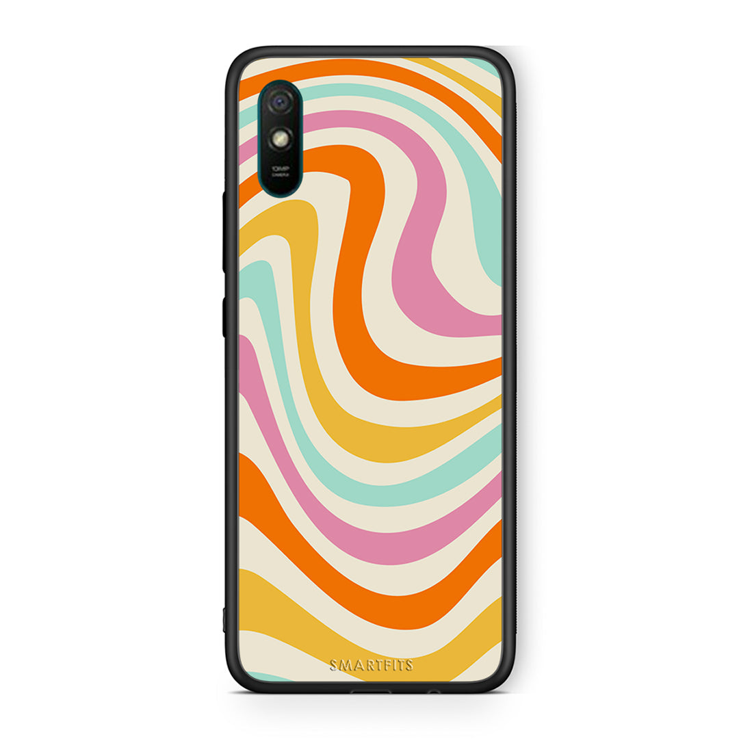 Xiaomi Redmi 9A Colourful Waves θήκη από τη Smartfits με σχέδιο στο πίσω μέρος και μαύρο περίβλημα | Smartphone case with colorful back and black bezels by Smartfits