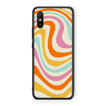 Xiaomi Redmi 9A Colourful Waves θήκη από τη Smartfits με σχέδιο στο πίσω μέρος και μαύρο περίβλημα | Smartphone case with colorful back and black bezels by Smartfits