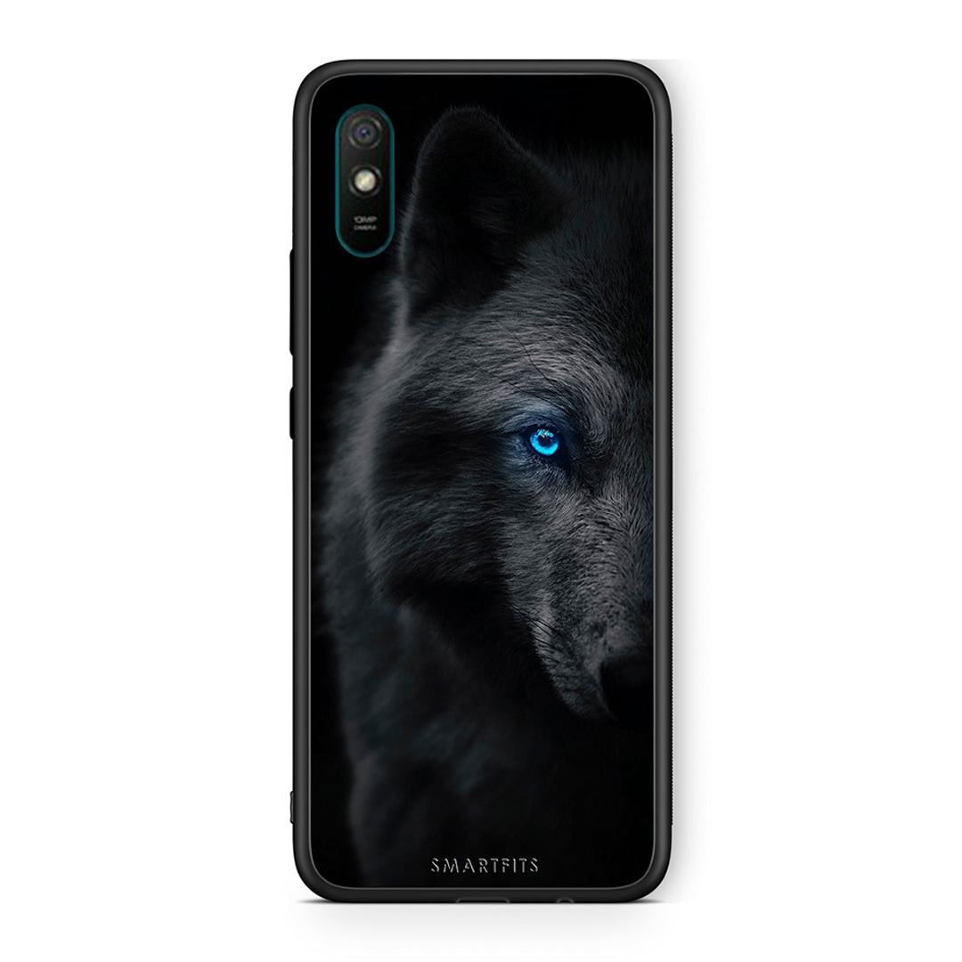 Xiaomi Redmi 9A Dark Wolf θήκη από τη Smartfits με σχέδιο στο πίσω μέρος και μαύρο περίβλημα | Smartphone case with colorful back and black bezels by Smartfits