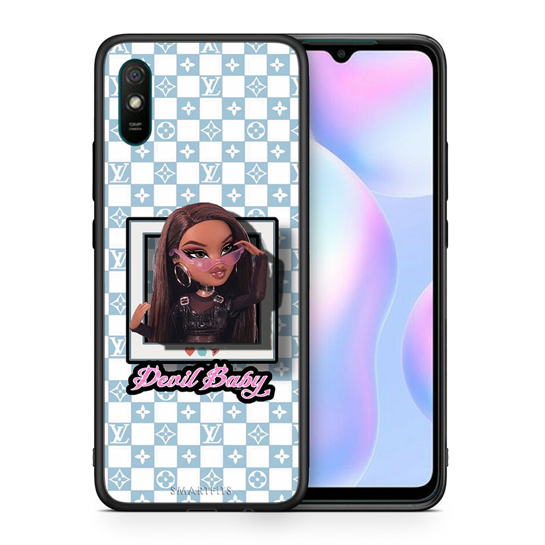 Θήκη Αγίου Βαλεντίνου Xiaomi Redmi 9A Devil Baby από τη Smartfits με σχέδιο στο πίσω μέρος και μαύρο περίβλημα | Xiaomi Redmi 9A Devil Baby case with colorful back and black bezels