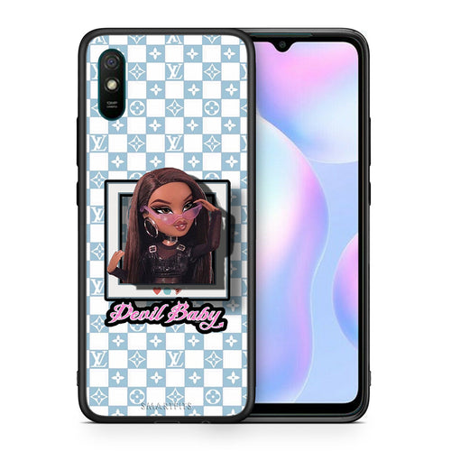 Θήκη Αγίου Βαλεντίνου Xiaomi Redmi 9A Devil Baby από τη Smartfits με σχέδιο στο πίσω μέρος και μαύρο περίβλημα | Xiaomi Redmi 9A Devil Baby case with colorful back and black bezels
