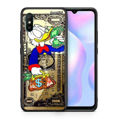 Θήκη Xiaomi Redmi 9A Duck Money από τη Smartfits με σχέδιο στο πίσω μέρος και μαύρο περίβλημα | Xiaomi Redmi 9A Duck Money case with colorful back and black bezels