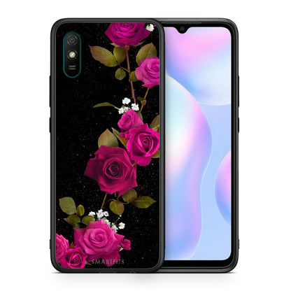 Θήκη Xiaomi Redmi 9A Red Roses Flower από τη Smartfits με σχέδιο στο πίσω μέρος και μαύρο περίβλημα | Xiaomi Redmi 9A Red Roses Flower case with colorful back and black bezels