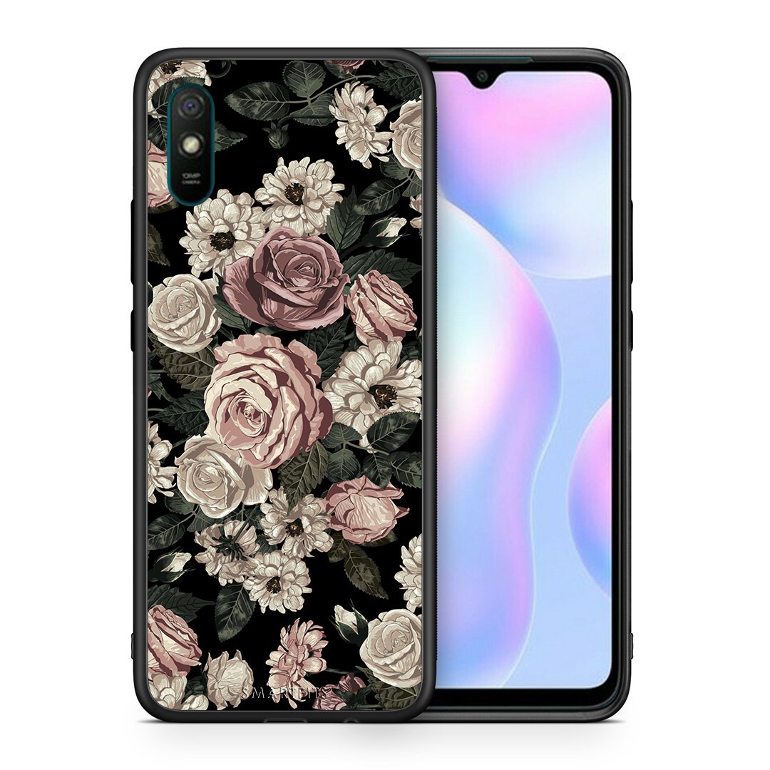 Θήκη Xiaomi Redmi 9A Wild Roses Flower από τη Smartfits με σχέδιο στο πίσω μέρος και μαύρο περίβλημα | Xiaomi Redmi 9A Wild Roses Flower case with colorful back and black bezels