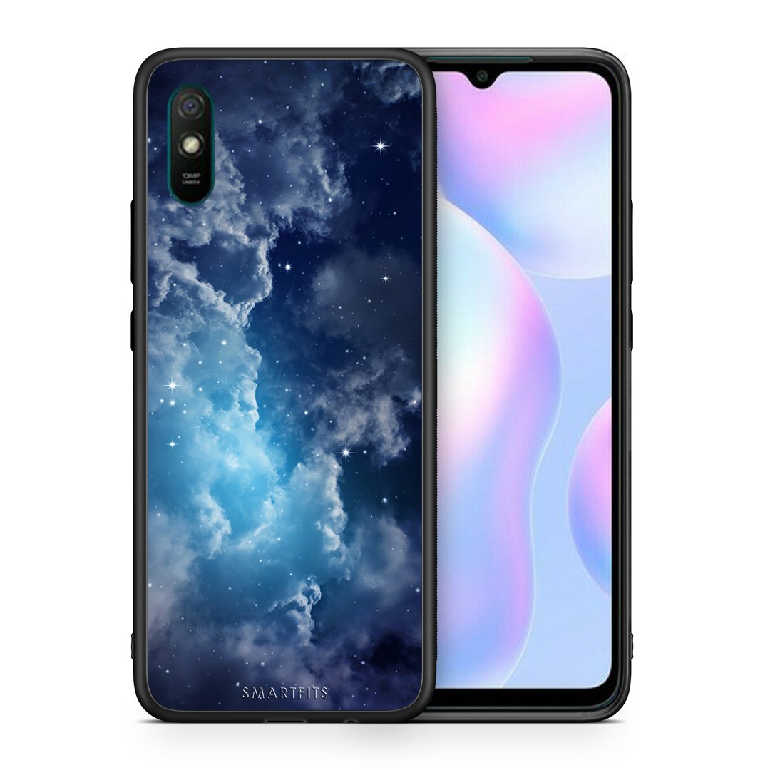 Θήκη Xiaomi Redmi 9A Blue Sky Galaxy από τη Smartfits με σχέδιο στο πίσω μέρος και μαύρο περίβλημα | Xiaomi Redmi 9A Blue Sky Galaxy case with colorful back and black bezels