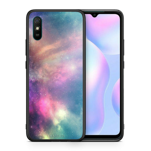 Θήκη Xiaomi Redmi 9A Rainbow Galaxy από τη Smartfits με σχέδιο στο πίσω μέρος και μαύρο περίβλημα | Xiaomi Redmi 9A Rainbow Galaxy case with colorful back and black bezels