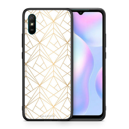 Θήκη Xiaomi Redmi 9A Luxury White Geometric από τη Smartfits με σχέδιο στο πίσω μέρος και μαύρο περίβλημα | Xiaomi Redmi 9A Luxury White Geometric case with colorful back and black bezels