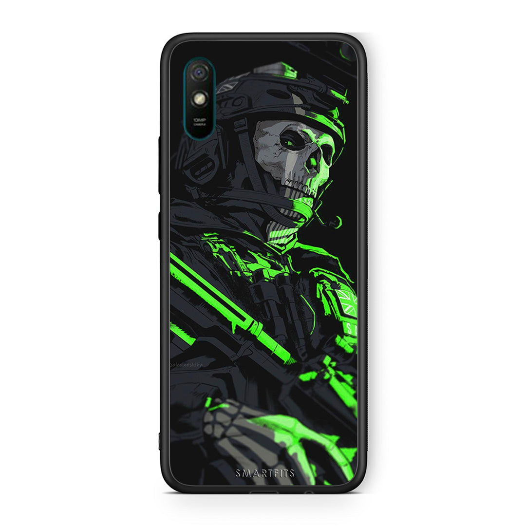 Xiaomi Redmi 9A Green Soldier Θήκη Αγίου Βαλεντίνου από τη Smartfits με σχέδιο στο πίσω μέρος και μαύρο περίβλημα | Smartphone case with colorful back and black bezels by Smartfits