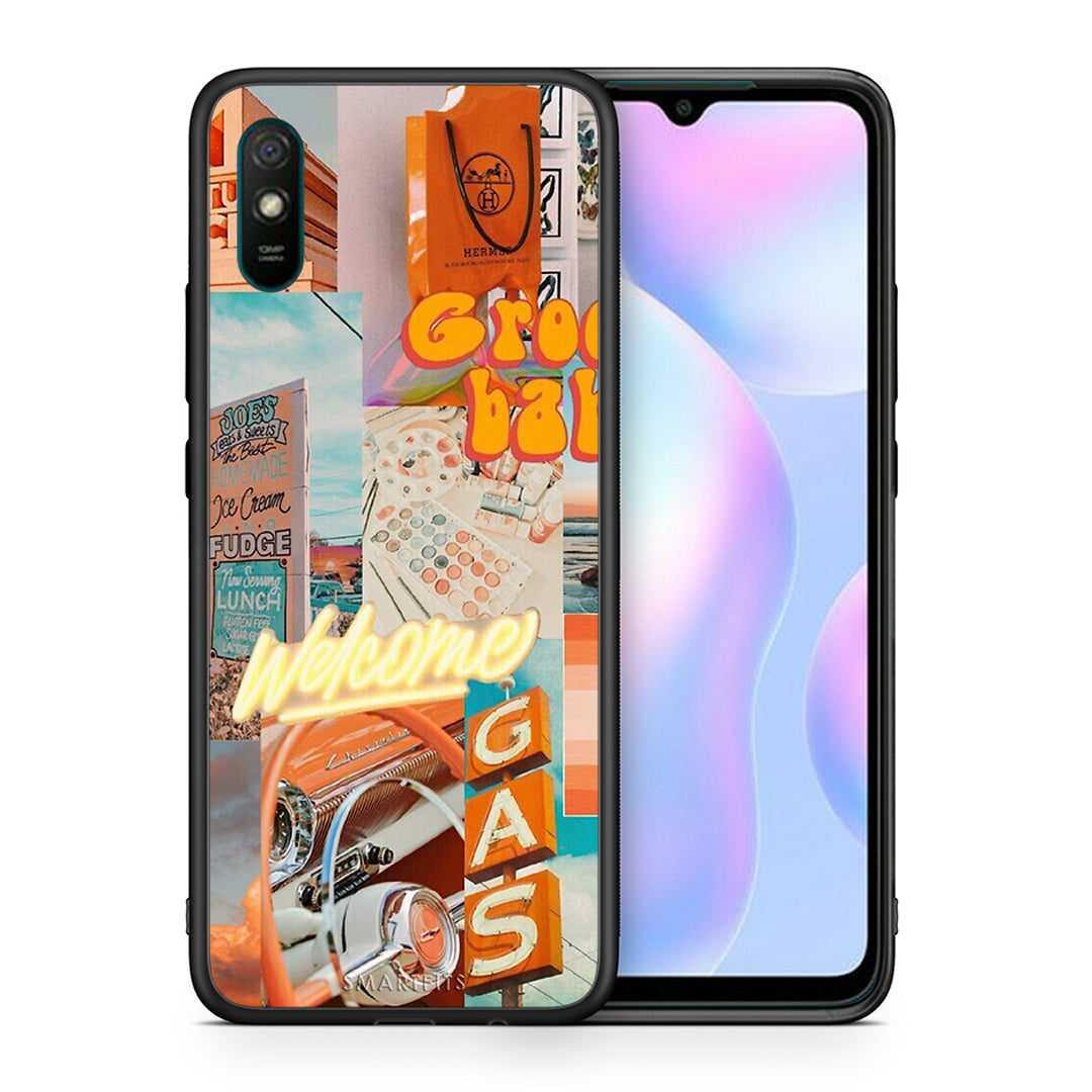 Θήκη Αγίου Βαλεντίνου Xiaomi Redmi 9A Groovy Babe από τη Smartfits με σχέδιο στο πίσω μέρος και μαύρο περίβλημα | Xiaomi Redmi 9A Groovy Babe case with colorful back and black bezels