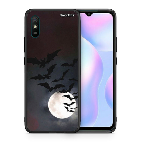 Θήκη Xiaomi Redmi 9A Halloween Bat Night από τη Smartfits με σχέδιο στο πίσω μέρος και μαύρο περίβλημα | Xiaomi Redmi 9A Halloween Bat Night case with colorful back and black bezels